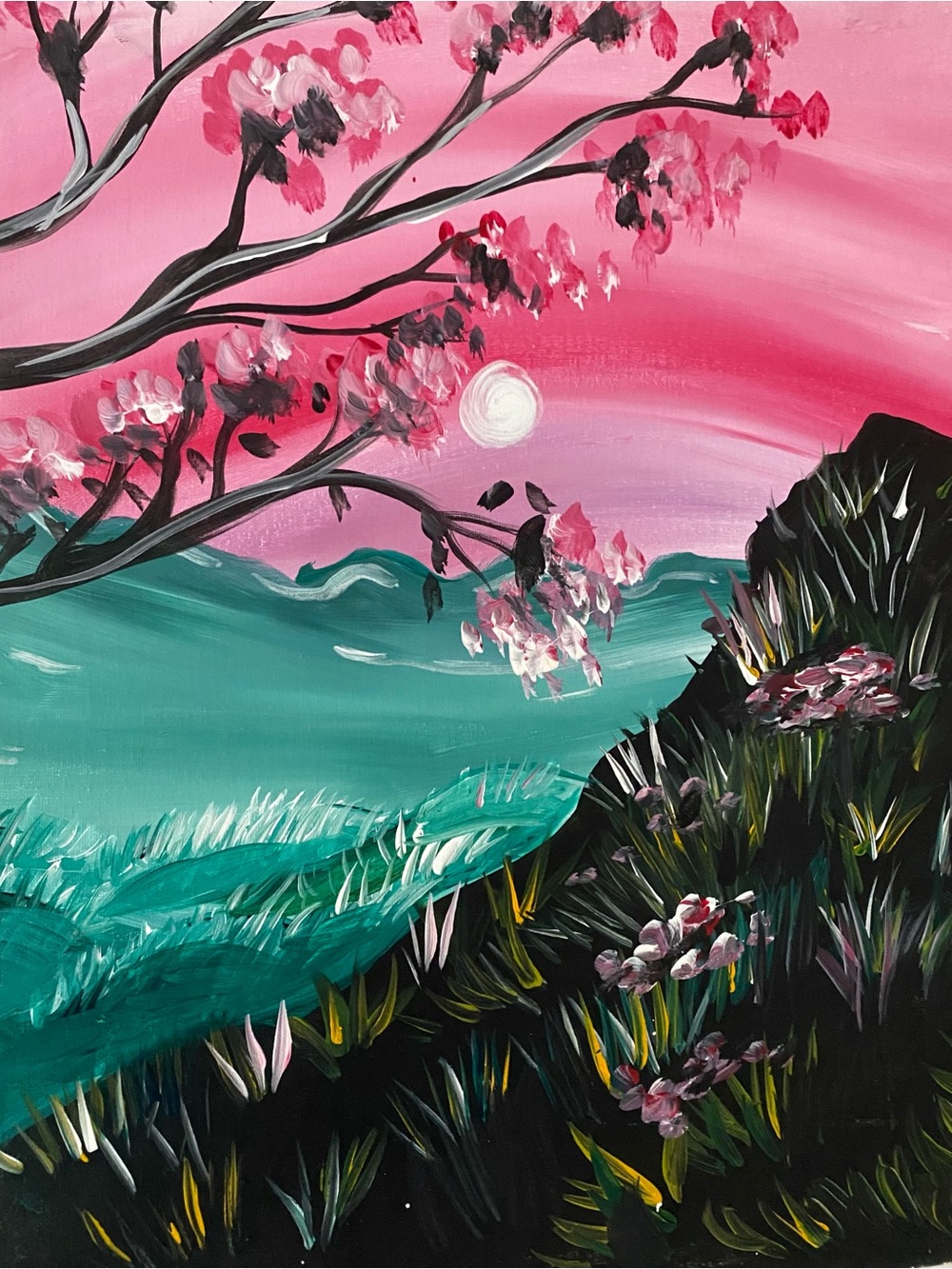Pink & Teal Floral Landscape Canvas Art